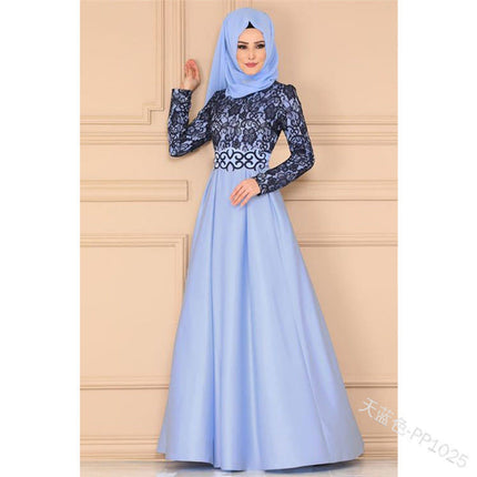 Yiduoduo European and American Splicing Large Swing Skirt Ethnic Style Long Skirt Lace Retro Dress 1025 Retro Style