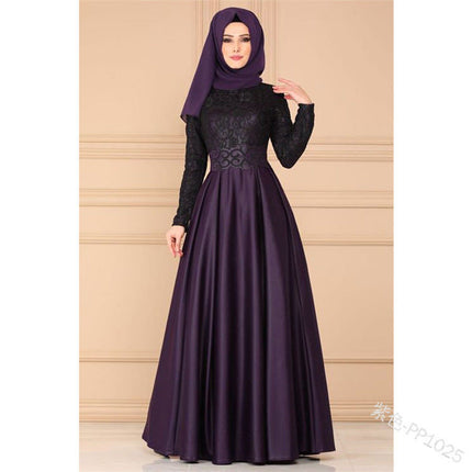 Yiduoduo European and American Splicing Large Swing Skirt Ethnic Style Long Skirt Lace Retro Dress 1025 Retro Style