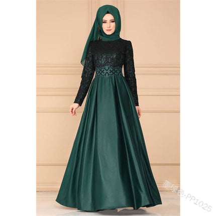 Yiduoduo European and American Splicing Large Swing Skirt Ethnic Style Long Skirt Lace Retro Dress 1025 Retro Style