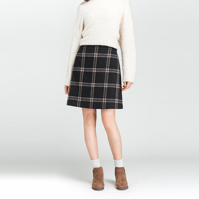 Woolen Plaid Skirt A-Line Winter Skirt Women's Mid-Length 2024 High-Waist Hip Skirt Autumn and Winter Wool Plaid Skirt