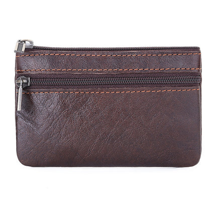 Hot Selling Genuine Leather Zipper Coin Purse Creative Korean Style Crazy Horse Cowhide Coin Bag Car Key Bag Bus Card Bag