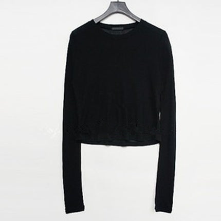 Real Shot Lianda Genuine Korean Spring New Comfortable Micro-transparent Short Navel Sexy Long-sleeve T-shirt Women's Clothing