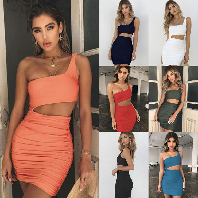 2026 Summer New European and American Women's Fashion Amazon Hot-Selling One-Shoulder Bustier Sexy Nightclub Bodycon Dress