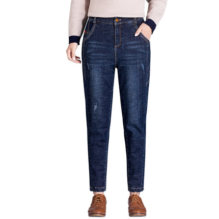 High-Waisted Velvet Jeans for Women, Loose Nine-Point Harem Pants for Women, Large Size Casual Carrot Pants, New Autumn and Winter Styles