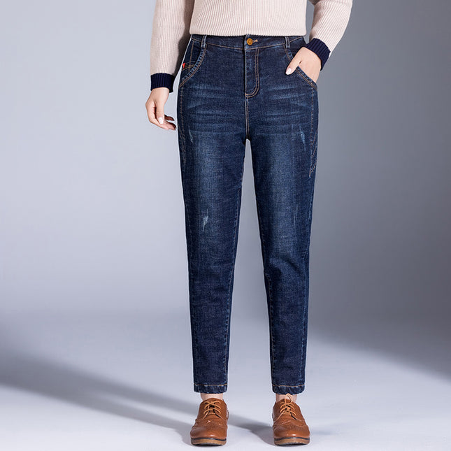 High-Waisted Velvet Jeans for Women, Loose Nine-Point Harem Pants for Women, Large Size Casual Carrot Pants, New Autumn and Winter Styles