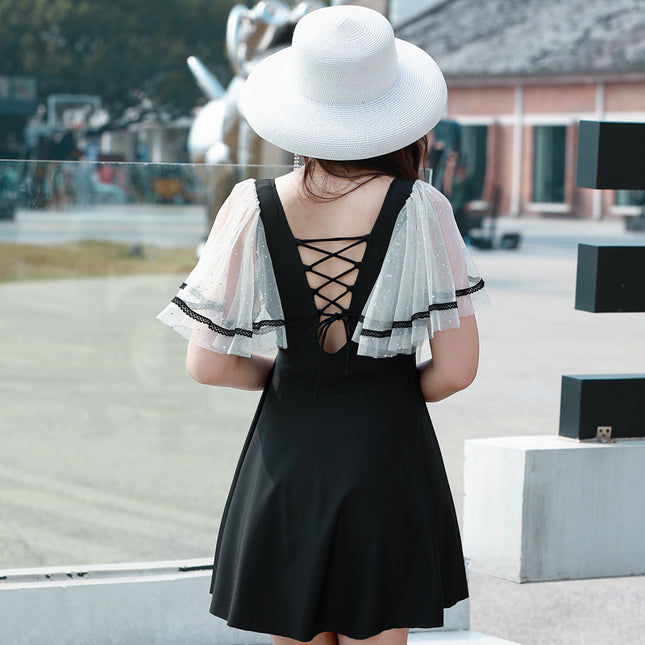New Extra Large Size Swimsuit Women's Chubby mm200 Jin Slim Belly Covering Loose Conservative One-piece Skirt Swimsuit 300