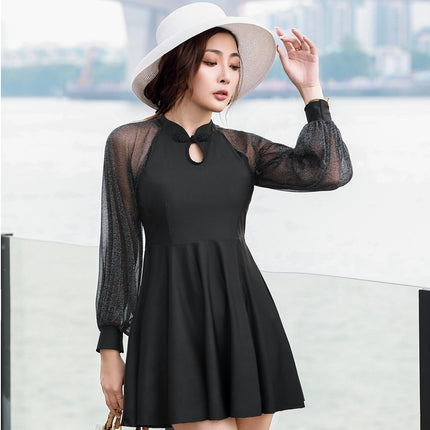 New Extra Large Size Swimsuit Women's Chubby mm200 Jin Slim Belly Covering Loose Conservative Split Flat Angle Swimsuit 300