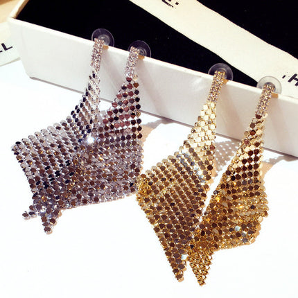 New Korean Earrings European and American Exaggerated Long Fashion Zirconium Sequins Elegant Ear Drop Earrings for Women E001437