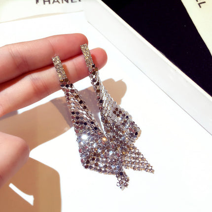 New Korean Earrings European and American Exaggerated Long Fashion Zirconium Sequins Elegant Ear Drop Earrings for Women E001437
