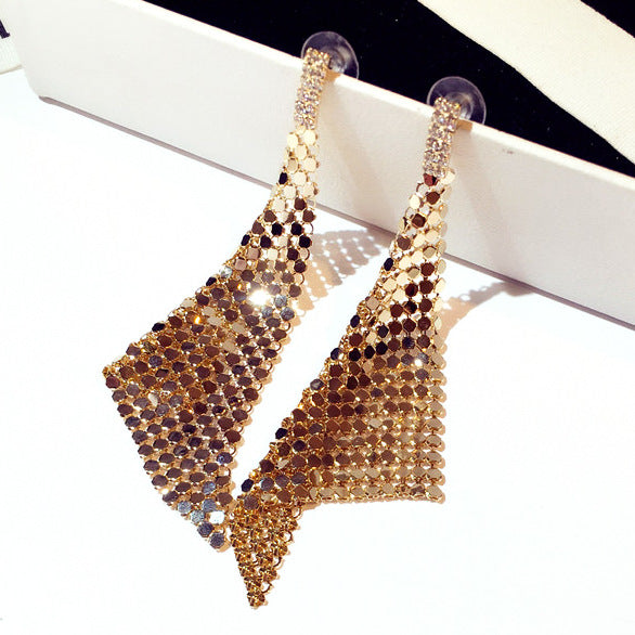 New Korean Earrings European and American Exaggerated Long Fashion Zirconium Sequins Elegant Ear Drop Earrings for Women E001437