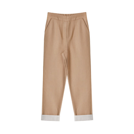 L9037 Winter New Flanging Retro Warm Windproof Hallen Pants High Waist Slimming Straight Small Tapered Casual Pants for Women