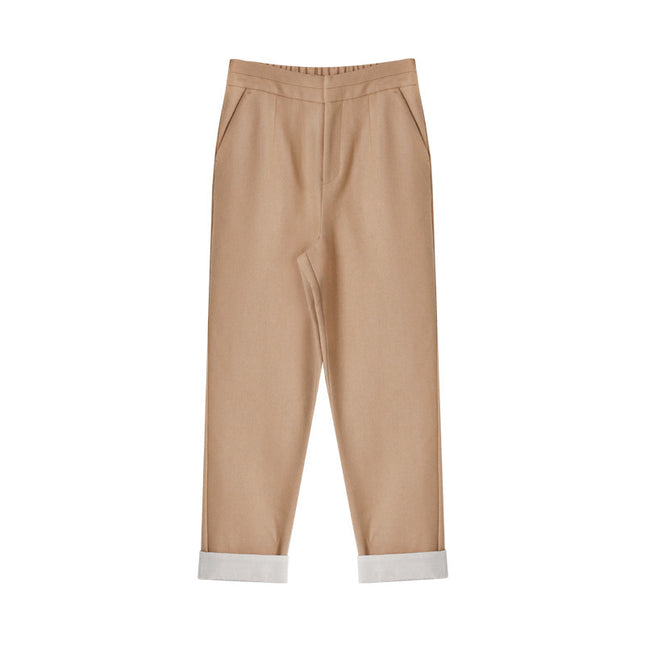 L9037 Winter New Flanging Retro Warm Windproof Hallen Pants High Waist Slimming Straight Small Tapered Casual Pants for Women