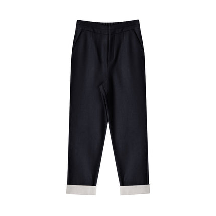 L9037 Winter New Flanging Retro Warm Windproof Hallen Pants High Waist Slimming Straight Small Tapered Casual Pants for Women