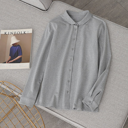 26 Spring and Autumn Comfortable Versatile Base Shirt Japanese Style Stretch Knit Combed Cotton Crew Neck Long Sleeve Shirt for Women