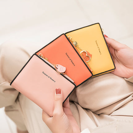 Amoy Printing Leather Small Wallet Women's Short 2023 New Korean Version Cute Student Small Fresh Ultra-thin Wallet Coin Wallet