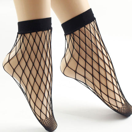 Summer Small Mesh Lace Short Net Socks Breathable Short Stockings Invisible Socks plus size Black Pearl Short Socks