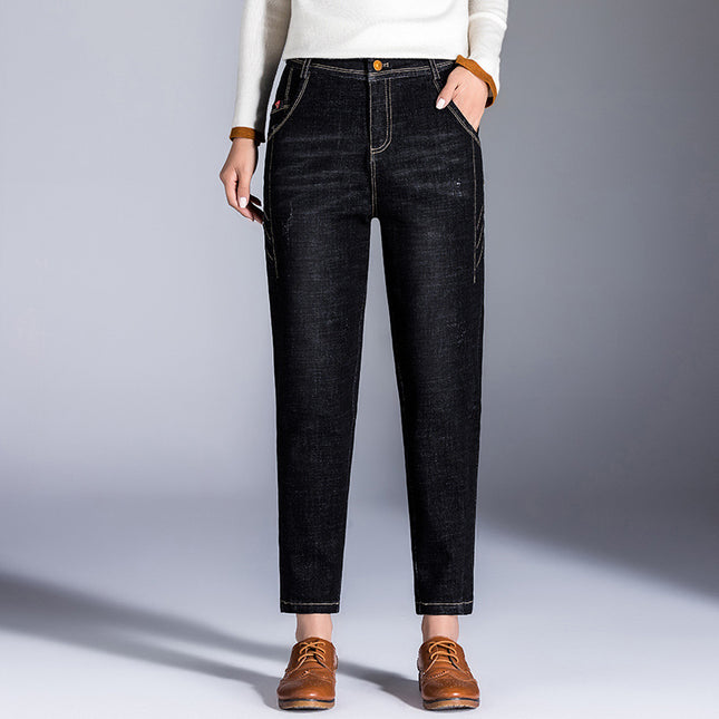 High-Waisted Velvet Jeans for Women, Loose Nine-Point Harem Pants for Women, Large Size Casual Carrot Pants, New Autumn and Winter Styles