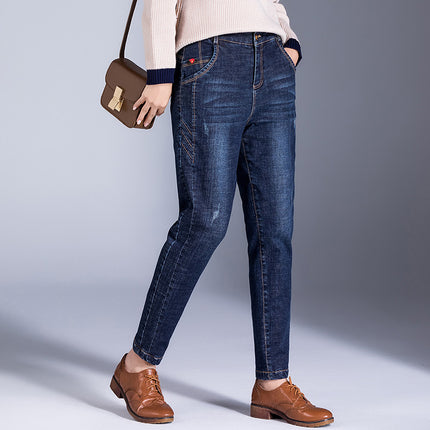 High-Waisted Velvet Jeans for Women, Loose Nine-Point Harem Pants for Women, Large Size Casual Carrot Pants, New Autumn and Winter Styles