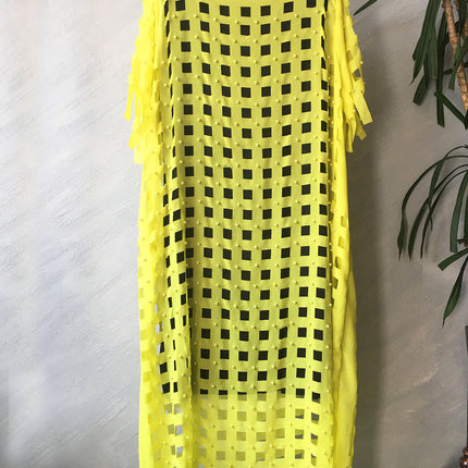 Special clearance supply African fashion women's chiffon loose checkered hollow long T-shirt skirt + stretch vest two pieces