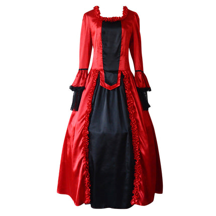 2023 Amazon Wish Lace Splicing Large Bell Sleeve Medieval Dress Palace Style Retro Large Hem Dress