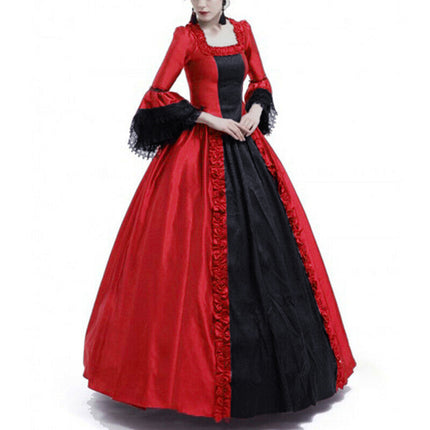2023 Amazon Wish Lace Splicing Large Bell Sleeve Medieval Dress Palace Style Retro Large Hem Dress