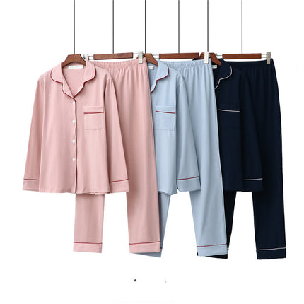 2021 Spring and Autumn Home Clothes Women's Ammonia Cotton Pajamas Lapel Cardigan Couple Men's and Women's Trousers Long Sleeve Suit