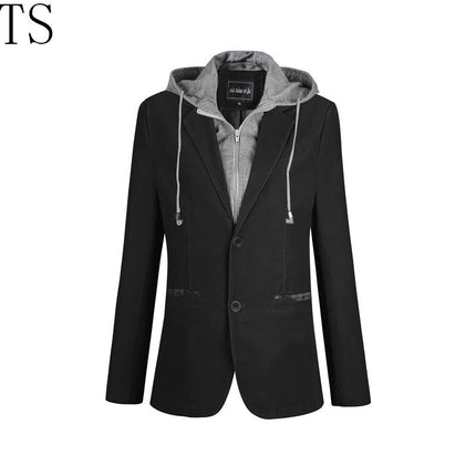 New Spring and Autumn Men's Casual Suit Single-piece Jacket Youth Korean-style Slim-fit Black Hooded plus size Small Suit