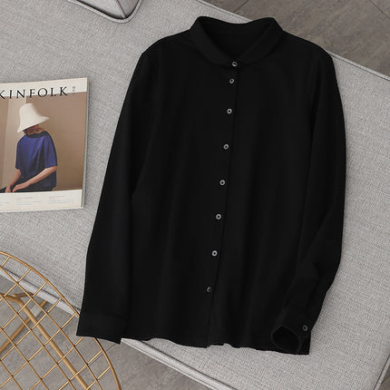 26 Spring and Autumn Comfortable Versatile Base Shirt Japanese Style Stretch Knit Combed Cotton Crew Neck Long Sleeve Shirt for Women