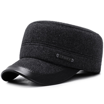 Hat Men's Autumn and Winter Middle-aged and Elderly Woolen Warm Military Cap Ear Protector Thickened Flat Cap Old Man's Cotton Hat Men's Winter