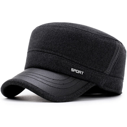 Hat Men's Autumn and Winter Middle-aged and Elderly Woolen Warm Military Cap Ear Protector Thickened Flat Cap Old Man's Cotton Hat Men's Winter