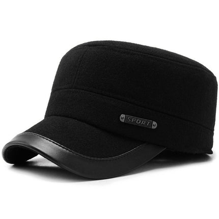 Hat Men's Autumn and Winter Middle-aged and Elderly Woolen Warm Military Cap Ear Protector Thickened Flat Cap Old Man's Cotton Hat Men's Winter