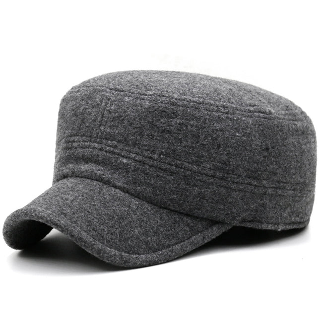 Hat Men's Autumn and Winter Middle-aged and Elderly Woolen Warm Military Cap Ear Protector Thickened Flat Cap Old Man's Cotton Hat Men's Winter