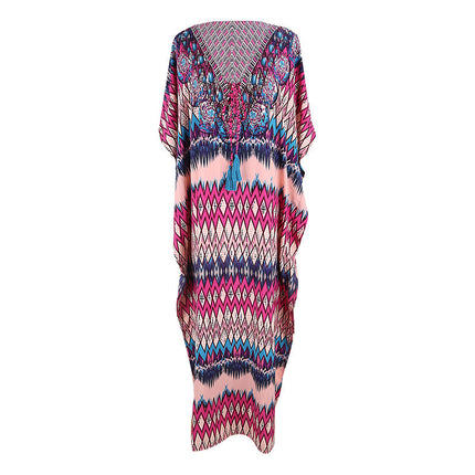 European and American Cross-border Wave Flower Loose Beach Dress Long Gown Seaside Holiday Sun Protection Dress Bikini Swimsuit Blouse