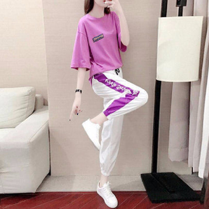 2019 Popular New Summer Sports Casual Suit Women's Fashion Trendy Loose Short-sleeved Pants Two-piece Western Style