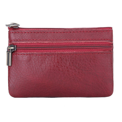 Hot Selling Genuine Leather Zipper Coin Purse Creative Korean Style Crazy Horse Cowhide Coin Bag Car Key Bag Bus Card Bag