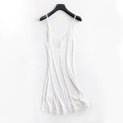 Tangge Spring and Summer Mulberry Silk Loose V-neck Lace Silk Sling Nightdress Sexy Pajamas Silk Base Petticoat