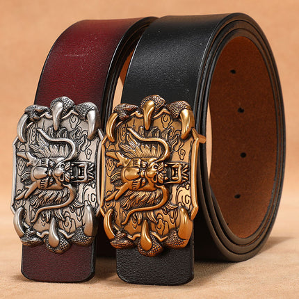 Personalized Leather Belt for Men, Genuine Leather, Smooth Buckle, Plus Size, Pure Cowhide Jeans Belt, Versatile for Men