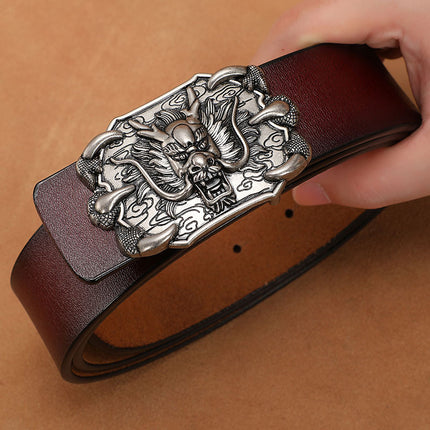 Personalized Leather Belt for Men, Genuine Leather, Smooth Buckle, Plus Size, Pure Cowhide Jeans Belt, Versatile for Men