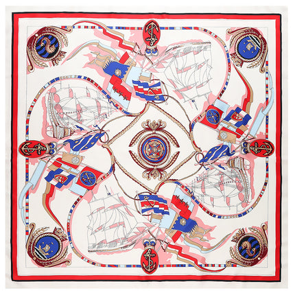 European and American Fashion Sailing Sailing Sailing Map Women's Twill Silk Scarf Travel Scarf Large Square Scarf Shawl Sunscreen Scarf