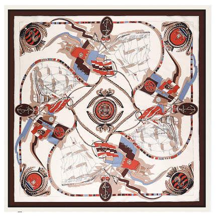 European and American Fashion Sailing Sailing Sailing Map Women's Twill Silk Scarf Travel Scarf Large Square Scarf Shawl Sunscreen Scarf