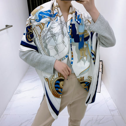 European and American Fashion Sailing Sailing Sailing Map Women's Twill Silk Scarf Travel Scarf Large Square Scarf Shawl Sunscreen Scarf