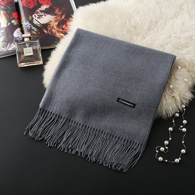 Cross-Border Thorn-Pattern Solid Color Faux Cashmere Scarf for Women, Thick Warm Red Embroidered Printed Event Scarf for Annual Meetings