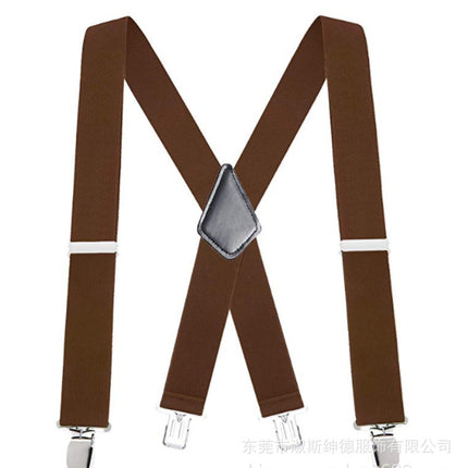 Men's Black Elastic Cross Strap Suspenders with 50mm Width, 5cm Wide Elastic Suspenders, X-Shaped Strong Elastic Suspenders for Foreign Trade
