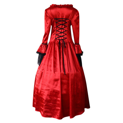 2023 Amazon Wish Lace Splicing Large Bell Sleeve Medieval Dress Palace Style Retro Large Hem Dress