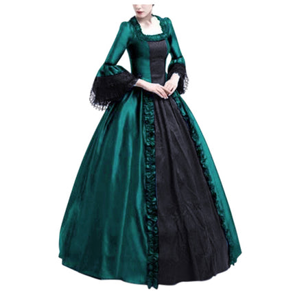 2023 Amazon Wish Lace Splicing Large Bell Sleeve Medieval Dress Palace Style Retro Large Hem Dress