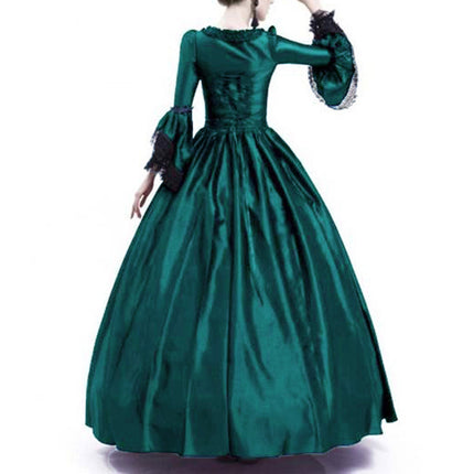 2023 Amazon Wish Lace Splicing Large Bell Sleeve Medieval Dress Palace Style Retro Large Hem Dress
