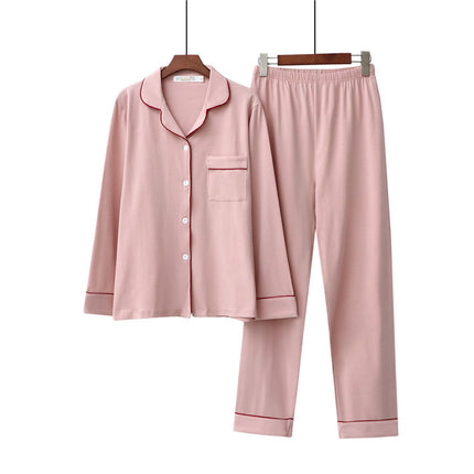 2021 Spring and Autumn Home Clothes Women's Ammonia Cotton Pajamas Lapel Cardigan Couple Men's and Women's Trousers Long Sleeve Suit