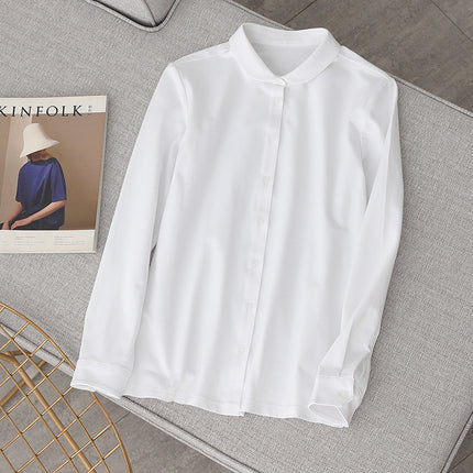 26 Spring and Autumn Comfortable Versatile Base Shirt Japanese Style Stretch Knit Combed Cotton Crew Neck Long Sleeve Shirt for Women