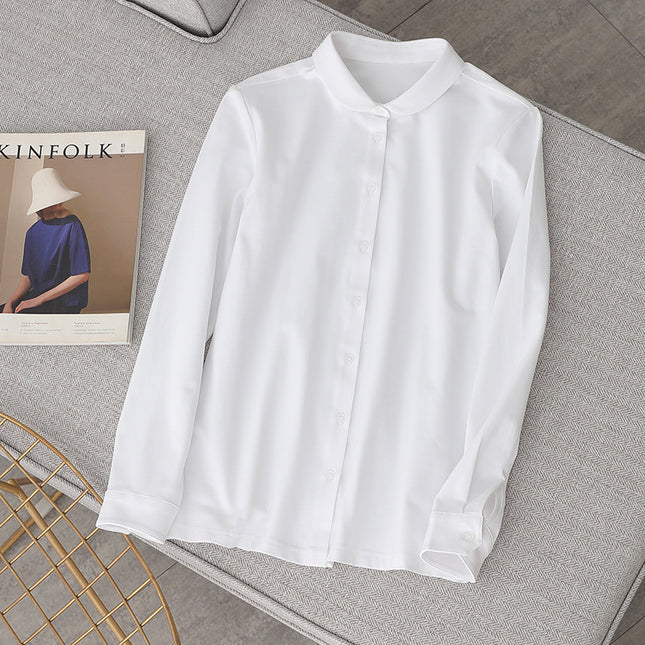 26 Spring and Autumn Comfortable Versatile Base Shirt Japanese Style Stretch Knit Combed Cotton Crew Neck Long Sleeve Shirt for Women