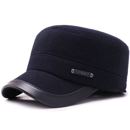Hat Men's Autumn and Winter Middle-aged and Elderly Woolen Warm Military Cap Ear Protector Thickened Flat Cap Old Man's Cotton Hat Men's Winter